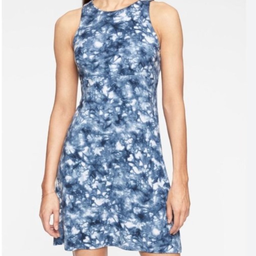 Athleta Santorini Rip Tide Blue Tie Dye Shift Mini Dress Size S